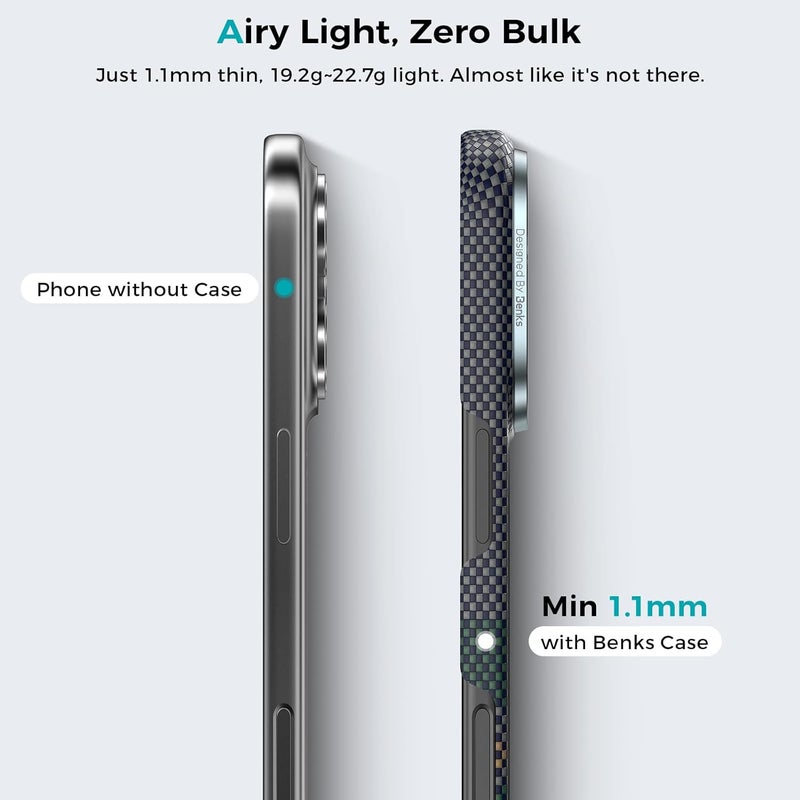 بينكس جراب Benks Aurora Premium لهاتف iPhone 17 Pro، متوافق مع زر التحكم بالكاميرا، ومتوافق مع MagSafe، جراب حماية عسكري مصنوع من ألياف كيفلر من دوبونت - Image 2